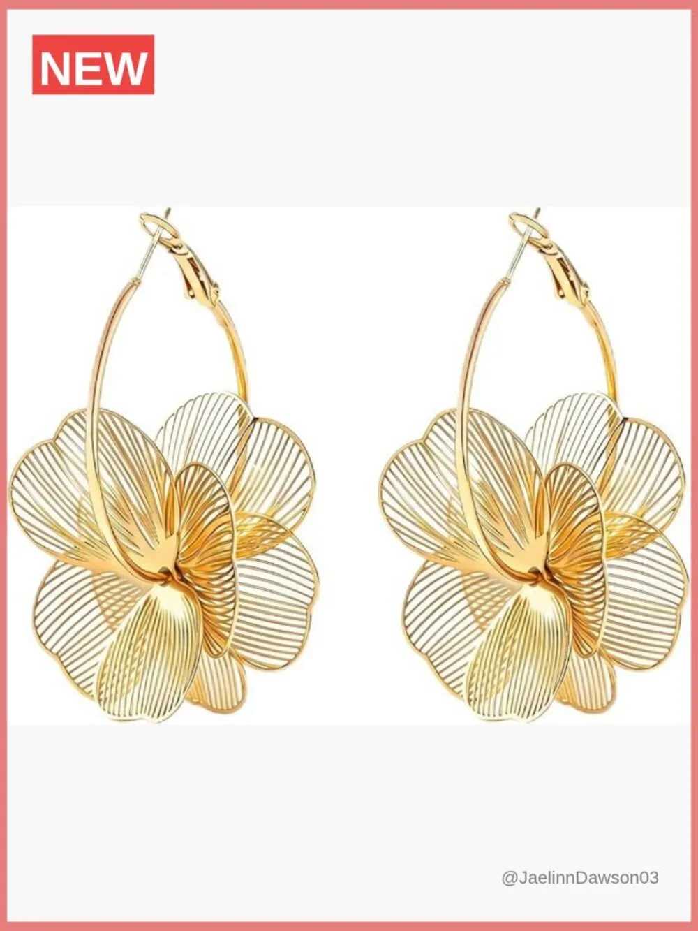 Dangle Flower Gold Earrings for Women, Trendy Statement Hoop Earrings, Floral